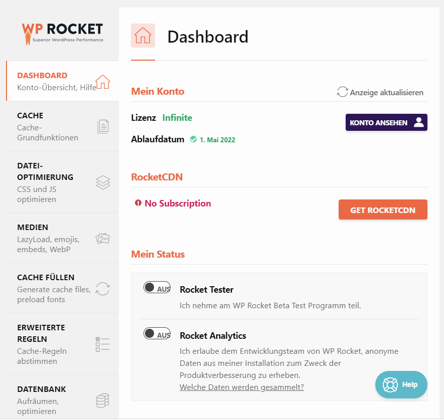 WP Rocket Dashboard