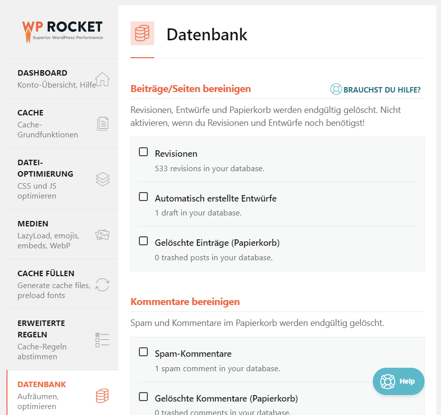 WP Rocket Datenbank